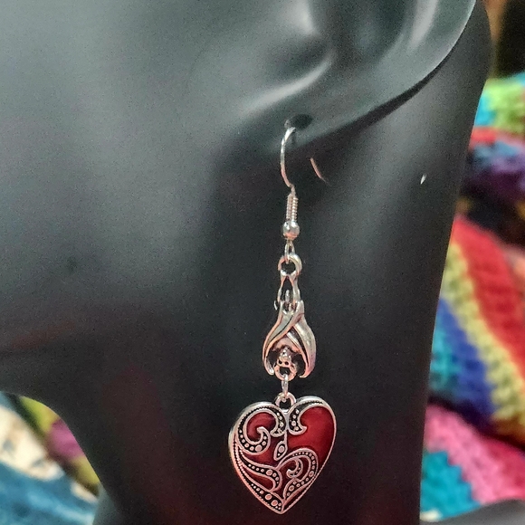 Heart Earrings Silver Enamel Drop Heart - Picture 6 of 8